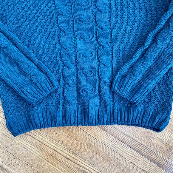 Alya Hayley Chenille Cable Knit Forest Green Crewneck Sweater Size Large - Picture 3 of 10